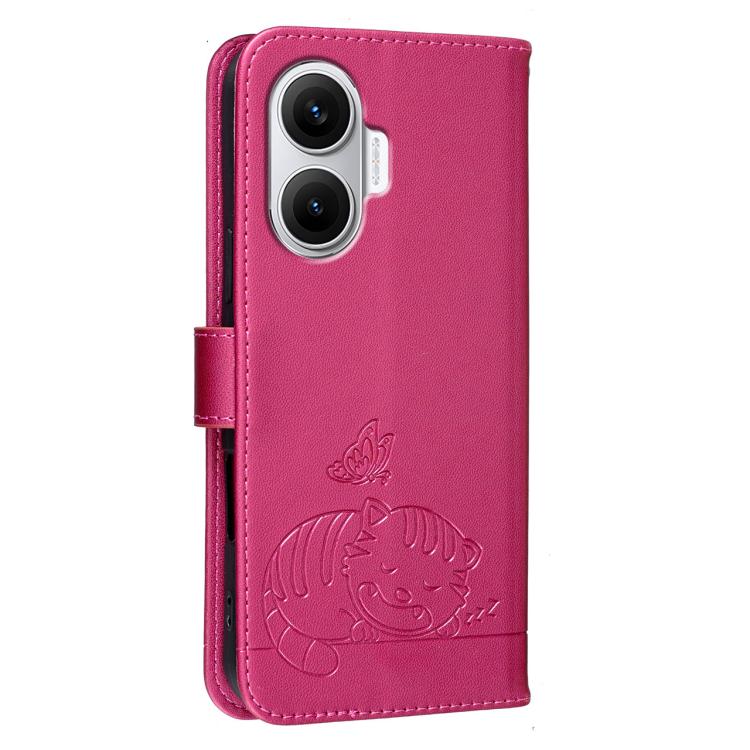For Redmi Turbo 4 Cat Butterfly Embossed RFID Vegan Leather Phone Case with Strap