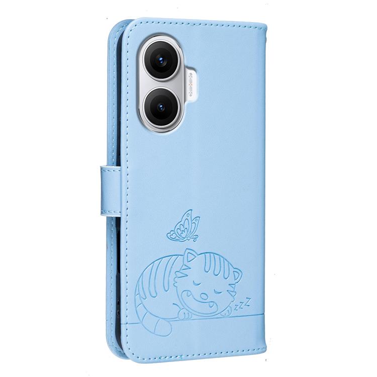 For Redmi Turbo 4 Cat Butterfly Embossed RFID Vegan Leather Phone Case with Strap