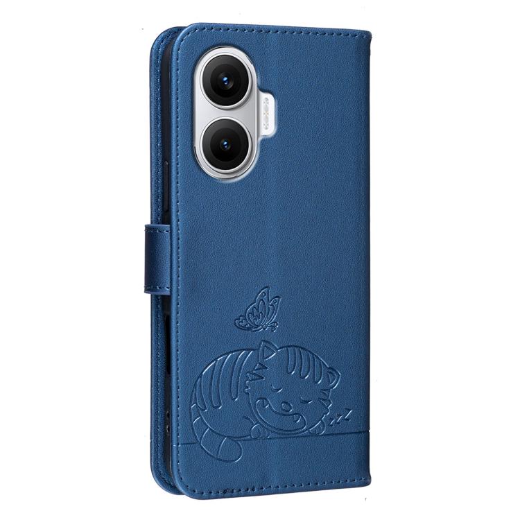 For Redmi Turbo 4 Cat Butterfly Embossed RFID Vegan Leather Phone Case with Strap