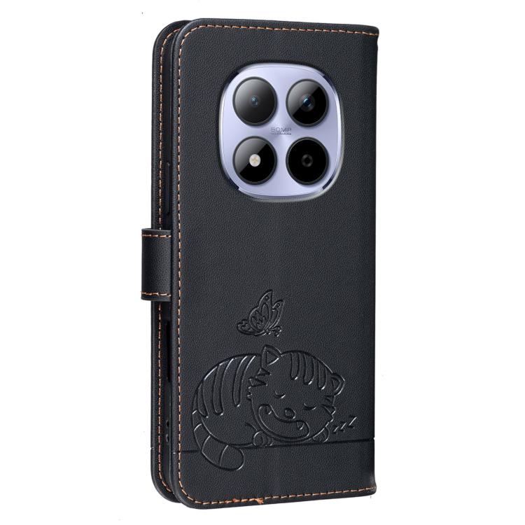 For Redmi Note 15 Pro 4G Global 163.2mm Cat Butterfly Embossed RFID Vegan Leather Phone Case with Strap