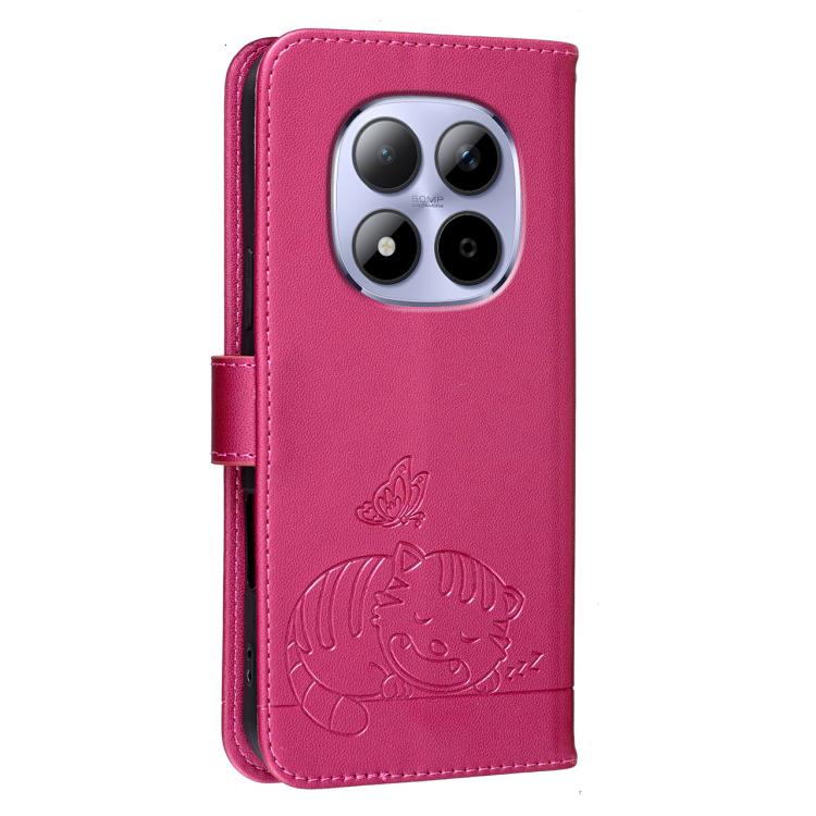 For Redmi Note 15 Pro 4G Global 163.2mm Cat Butterfly Embossed RFID Vegan Leather Phone Case with Strap