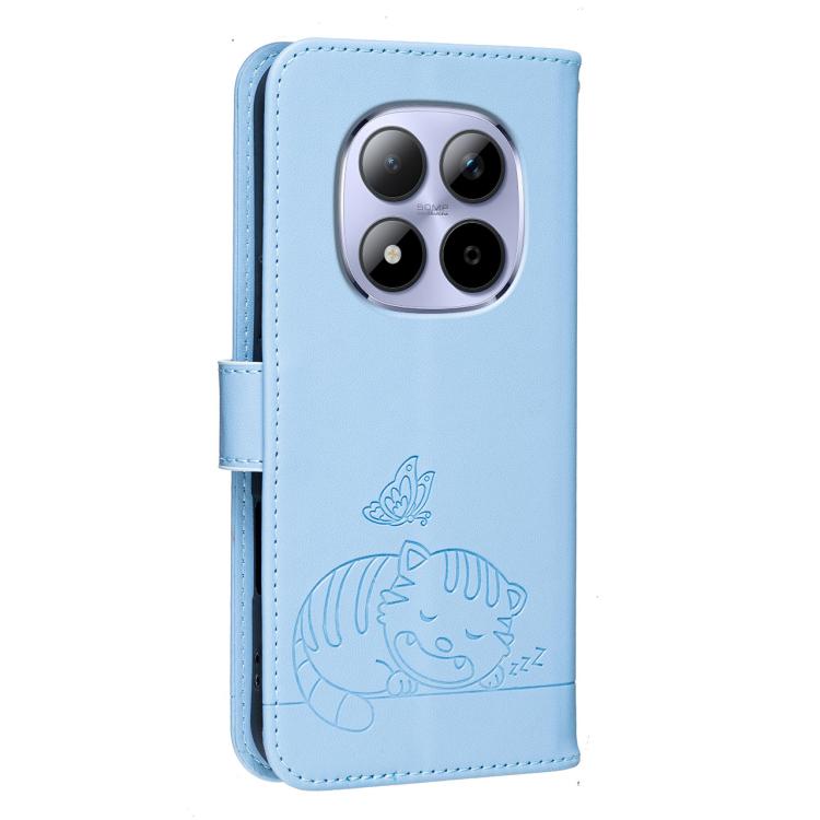For Redmi Note 15 Pro 4G Global 163.2mm Cat Butterfly Embossed RFID Vegan Leather Phone Case with Strap