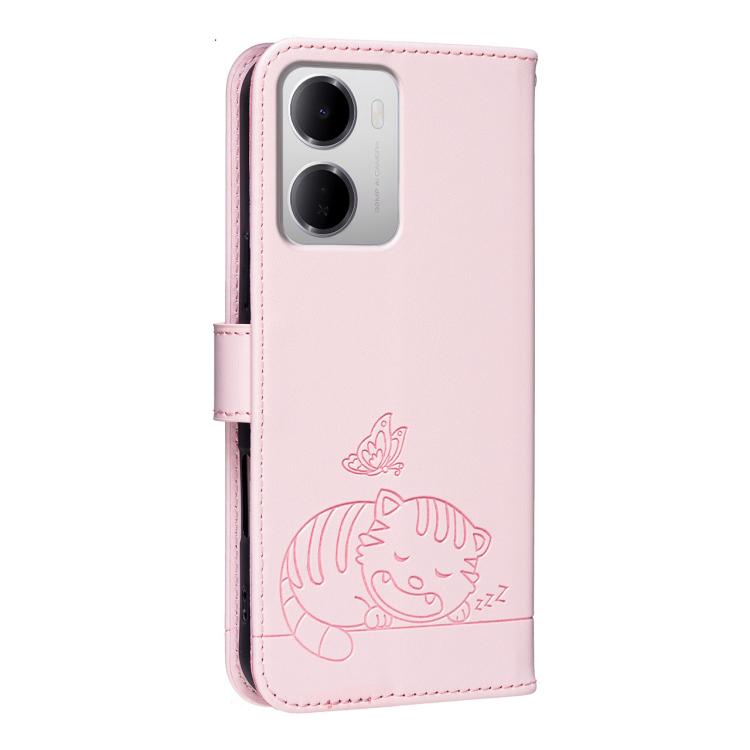 For Redmi 15a 5G Cat Butterfly Embossed RFID Vegan Leather Phone Case with Strap
