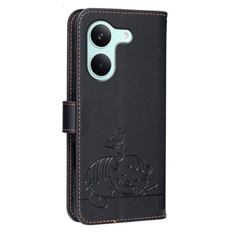 For Redmi Turbo 5 / Poco X8 Pro 5G Cat Butterfly Embossed RFID Vegan Leather Phone Case with Strap