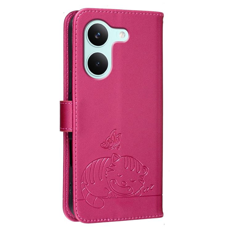 For Redmi Turbo 5 / Poco X8 Pro 5G Cat Butterfly Embossed RFID Vegan Leather Phone Case with Strap