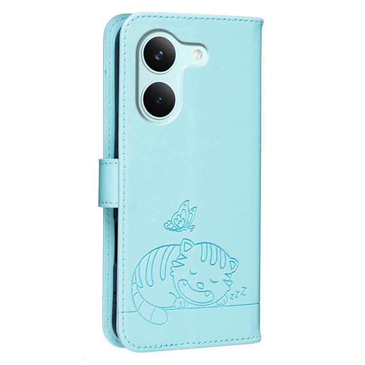 For Redmi Turbo 5 / Poco X8 Pro 5G Cat Butterfly Embossed RFID Vegan Leather Phone Case with Strap