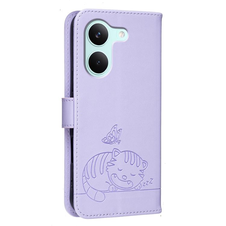 For Redmi Turbo 5 / Poco X8 Pro 5G Cat Butterfly Embossed RFID Vegan Leather Phone Case with Strap