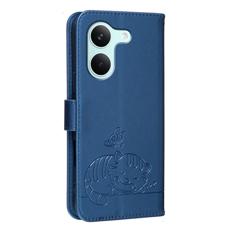 For Redmi Turbo 5 / Poco X8 Pro 5G Cat Butterfly Embossed RFID Vegan Leather Phone Case with Strap
