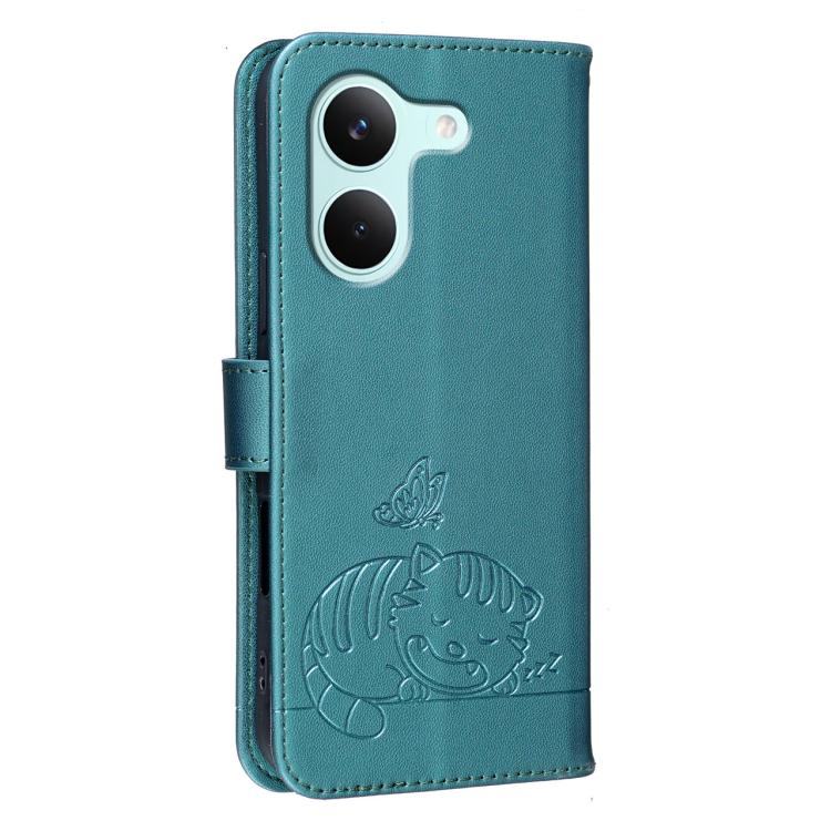 For Redmi Turbo 5 / Poco X8 Pro 5G Cat Butterfly Embossed RFID Vegan Leather Phone Case with Strap