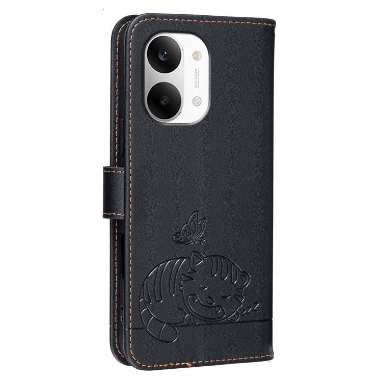 For Redmi Turbo 5 Max / Poco X8 Pro Max 5G Cat Butterfly Embossed RFID Vegan Leather Phone Case with Strap