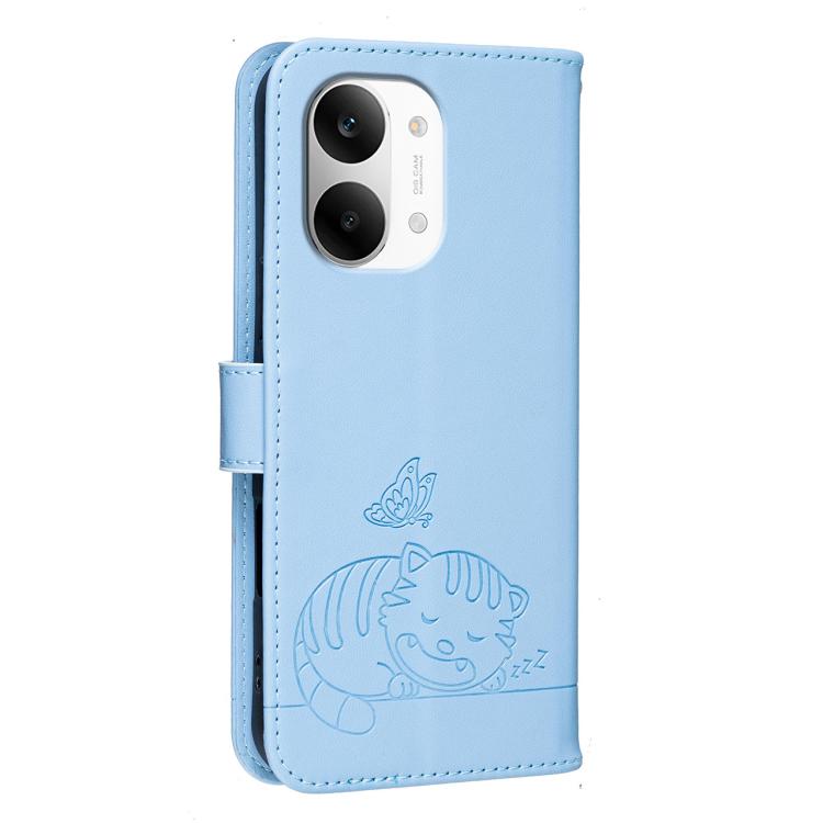 For Redmi Turbo 5 Max / Poco X8 Pro Max 5G Cat Butterfly Embossed RFID Vegan Leather Phone Case with Strap