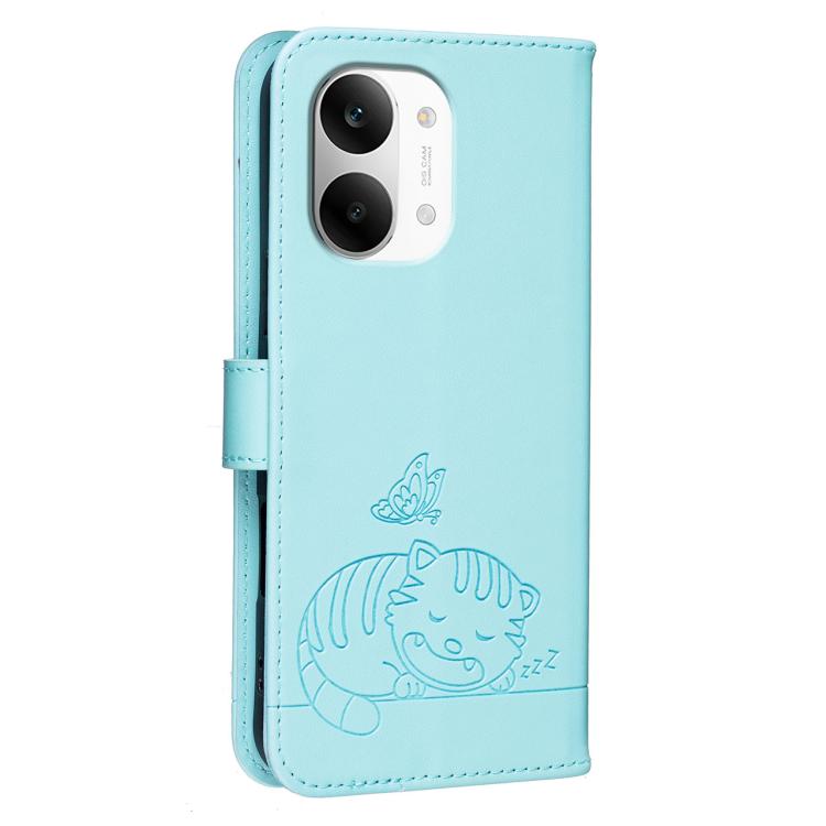 For Redmi Turbo 5 Max / Poco X8 Pro Max 5G Cat Butterfly Embossed RFID Vegan Leather Phone Case with Strap
