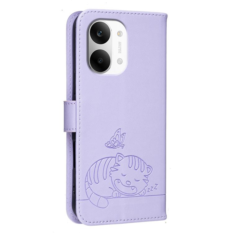 For Redmi Turbo 5 Max / Poco X8 Pro Max 5G Cat Butterfly Embossed RFID Vegan Leather Phone Case with Strap