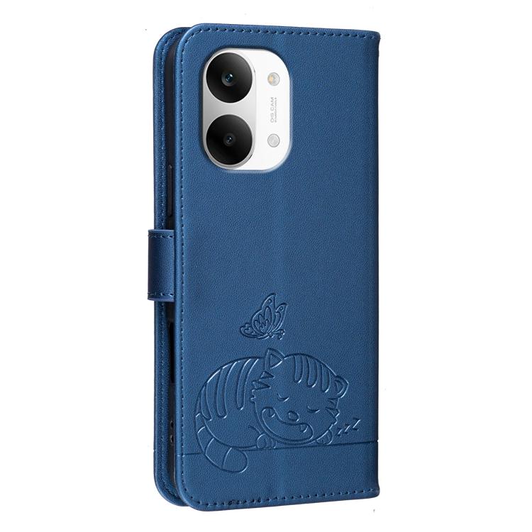 For Redmi Turbo 5 Max / Poco X8 Pro Max 5G Cat Butterfly Embossed RFID Vegan Leather Phone Case with Strap
