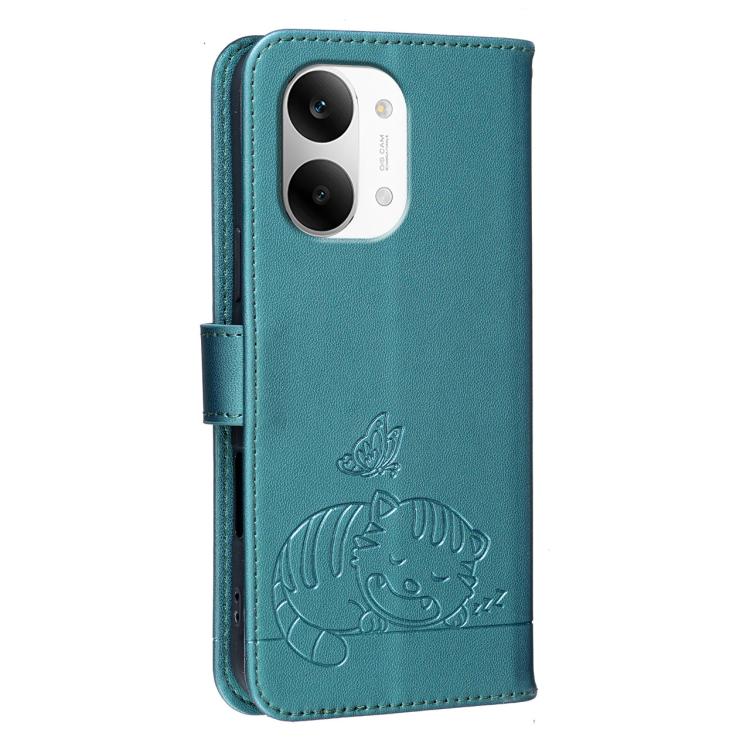 For Redmi Turbo 5 Max / Poco X8 Pro Max 5G Cat Butterfly Embossed RFID Vegan Leather Phone Case with Strap