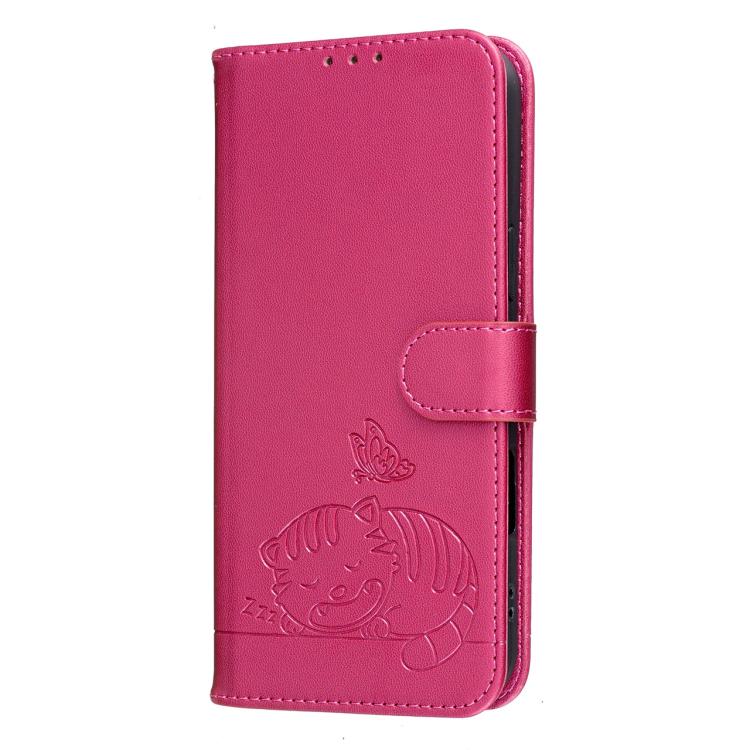 For OnePlus 11 Cat Butterfly Embossed RFID Vegan Leather Phone Case with Strap