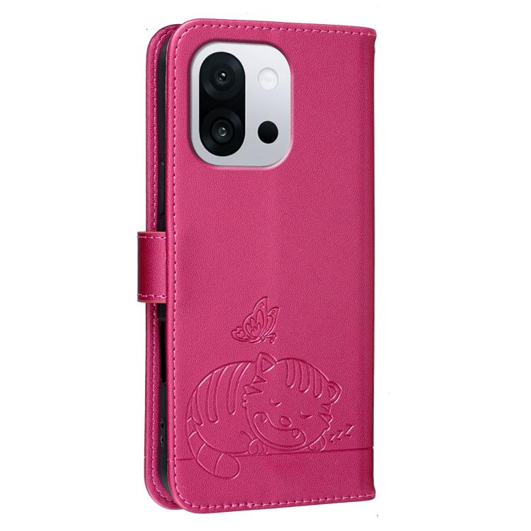 For OnePlus 13T Cat Butterfly Embossed RFID Vegan Leather Phone Case with Strap
