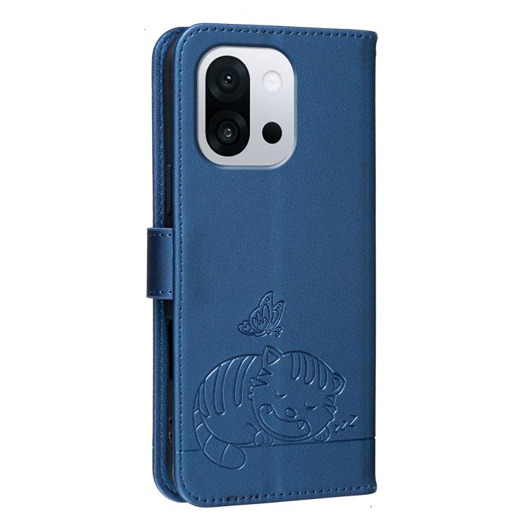 For OnePlus 13T Cat Butterfly Embossed RFID Vegan Leather Phone Case with Strap