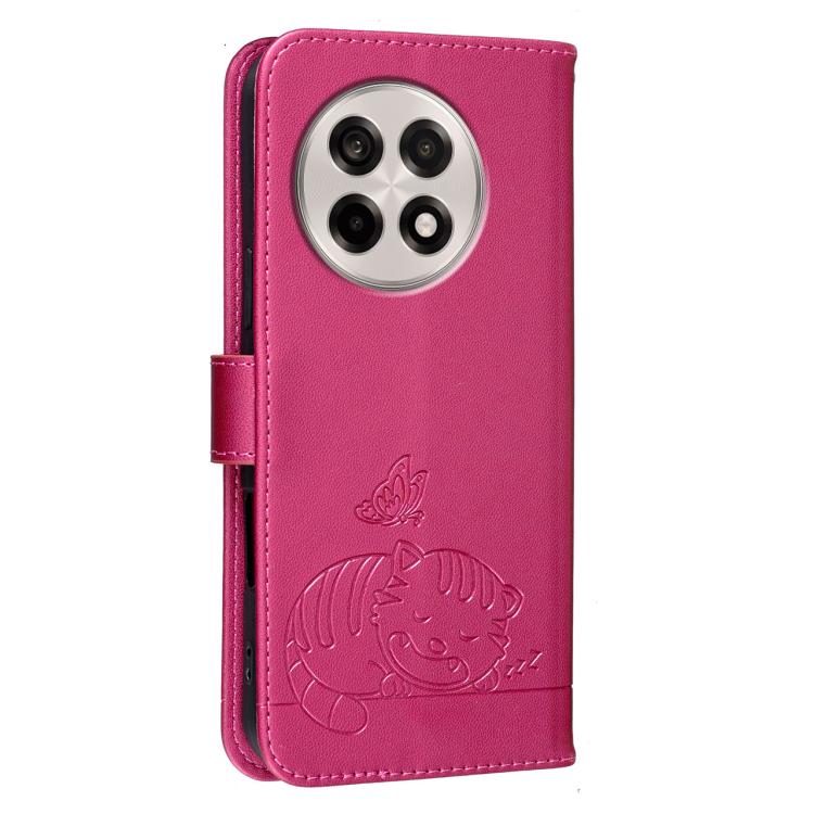 For OnePlus Ace 5 Cat Butterfly Embossed RFID Vegan Leather Phone Case with Strap