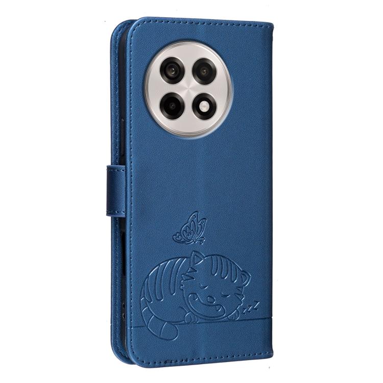 For OnePlus Ace 5 Cat Butterfly Embossed RFID Vegan Leather Phone Case with Strap