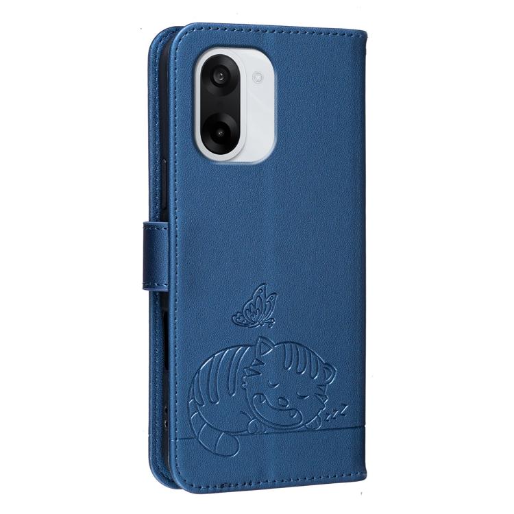 For OnePlus Nord CE5 5G Cat Butterfly Embossed RFID Vegan Leather Phone Case with Strap