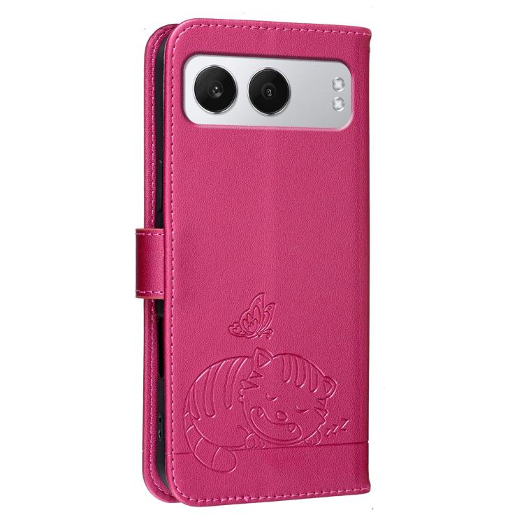 For OnePlus Nord 4 Cat Butterfly Embossed RFID Vegan Leather Phone Case with Strap