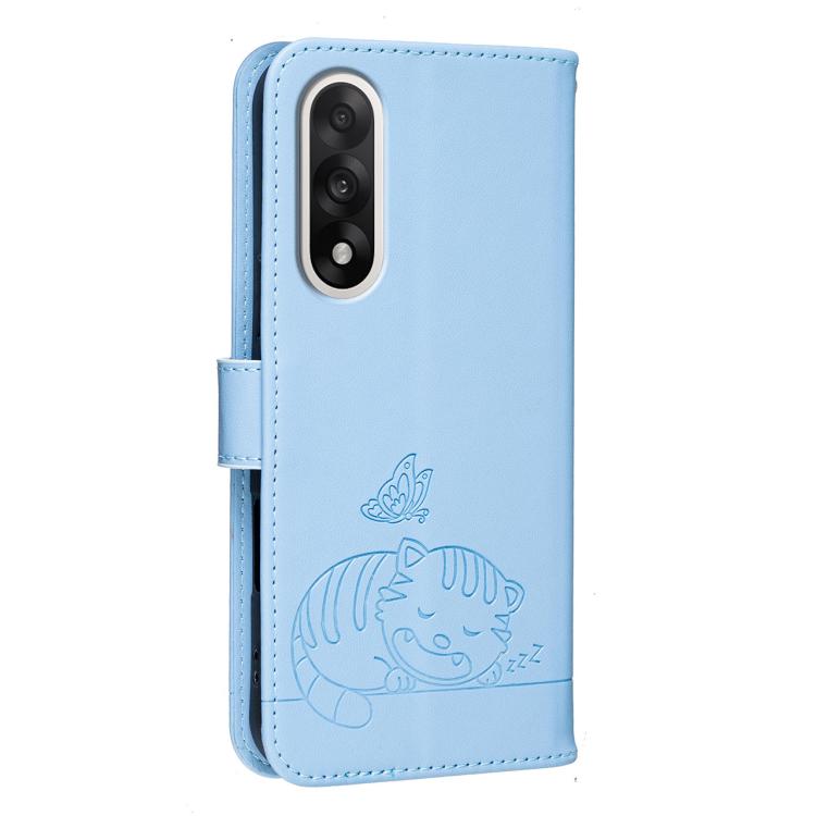 For OnePlus Nord 5 Cat Butterfly Embossed RFID Vegan Leather Phone Case with Strap
