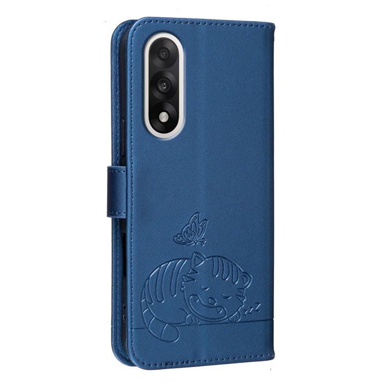 For OnePlus Nord 5 Cat Butterfly Embossed RFID Vegan Leather Phone Case with Strap
