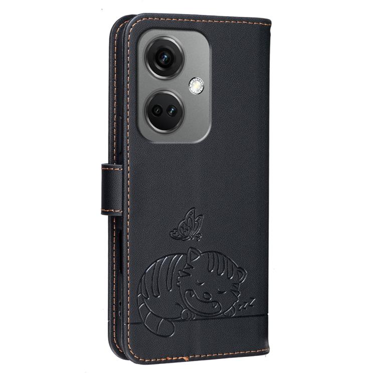 For OnePlus Nord CE3 Cat Butterfly Embossed RFID Vegan Leather Phone Case with Strap