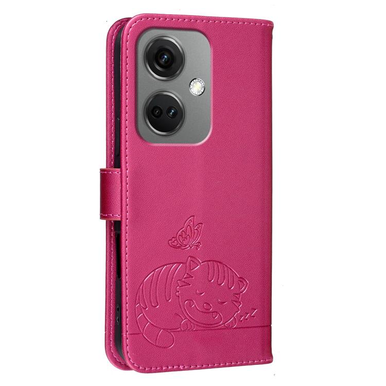 For OnePlus Nord CE3 Cat Butterfly Embossed RFID Vegan Leather Phone Case with Strap
