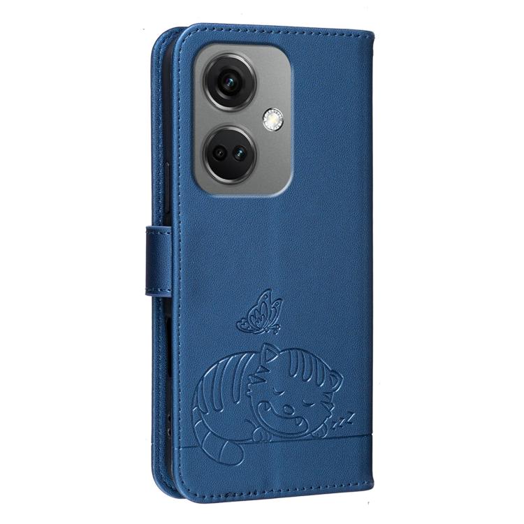 For OnePlus Nord CE3 Cat Butterfly Embossed RFID Vegan Leather Phone Case with Strap