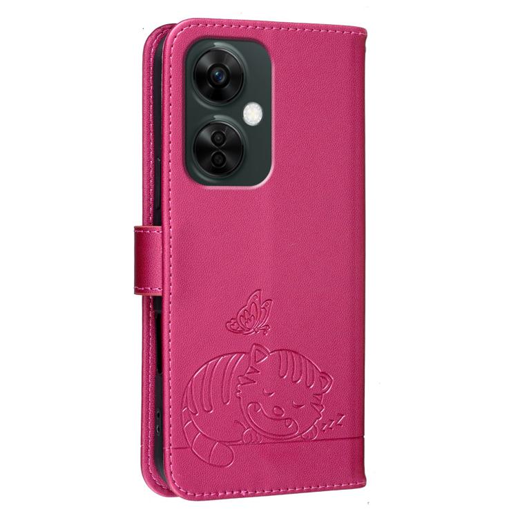 For OnePlus Nord CE3 Lite Cat Butterfly Embossed RFID Vegan Leather Phone Case with Strap