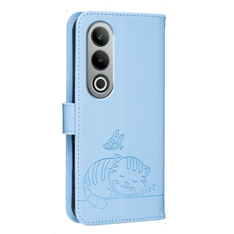 For OnePlus Nord CE4 Cat Butterfly Embossed RFID Vegan Leather Phone Case with Strap