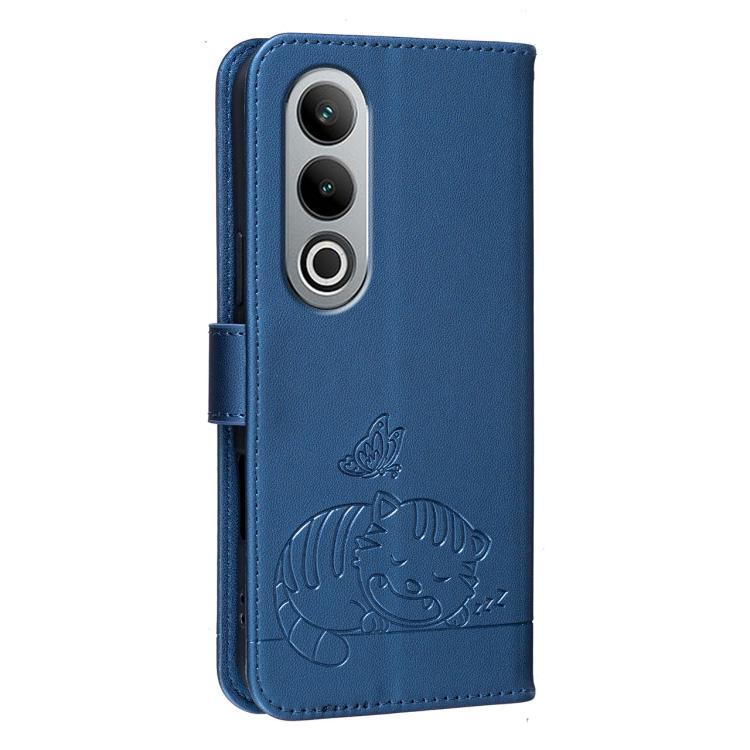 For OnePlus Nord CE4 Cat Butterfly Embossed RFID Vegan Leather Phone Case with Strap