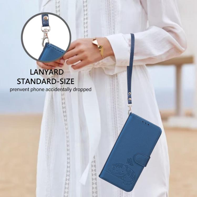 For OnePlus Nord CE4 Cat Butterfly Embossed RFID Vegan Leather Phone Case with Strap