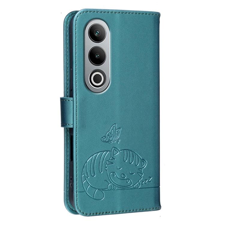 For OnePlus Nord CE4 Cat Butterfly Embossed RFID Vegan Leather Phone Case with Strap