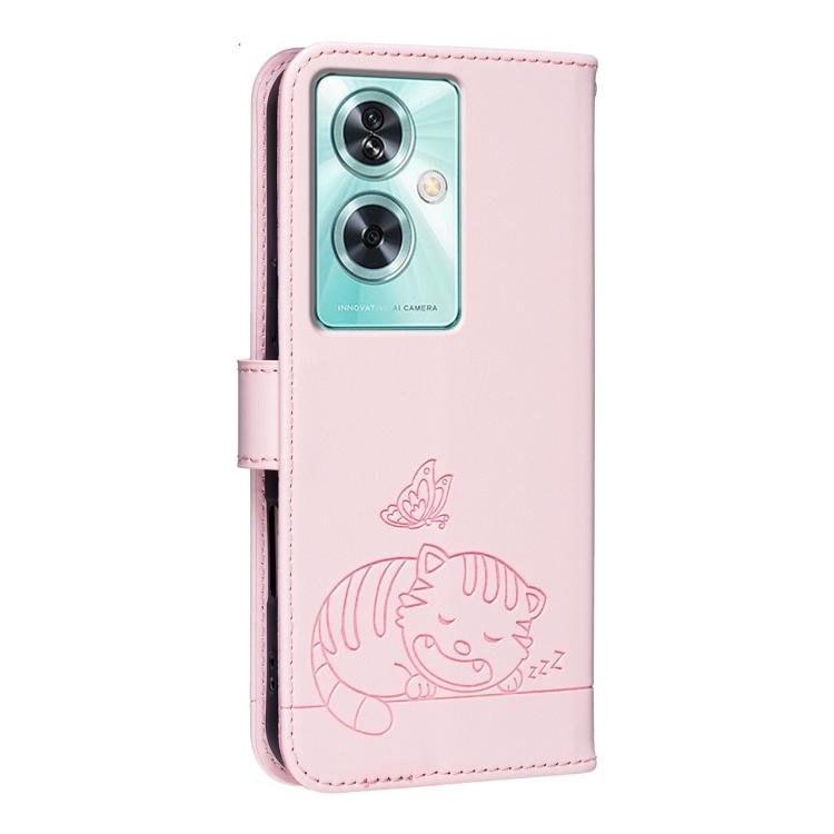 For OnePlus Nord N30 SE Cat Butterfly Embossed RFID Vegan Leather Phone Case with Strap