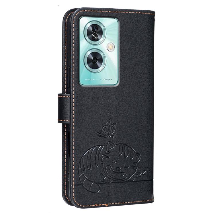 For OnePlus Nord N30 SE Cat Butterfly Embossed RFID Vegan Leather Phone Case with Strap