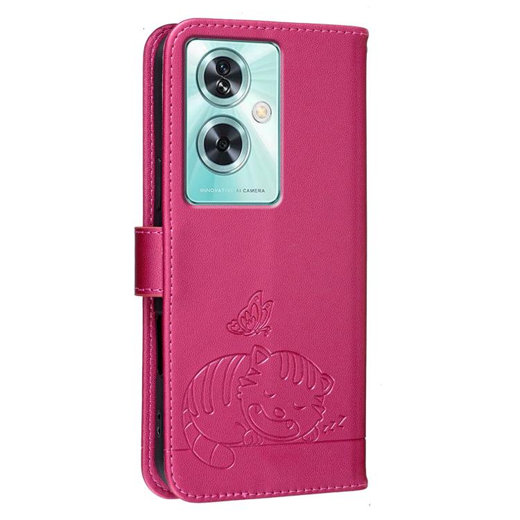For OnePlus Nord N30 SE Cat Butterfly Embossed RFID Vegan Leather Phone Case with Strap