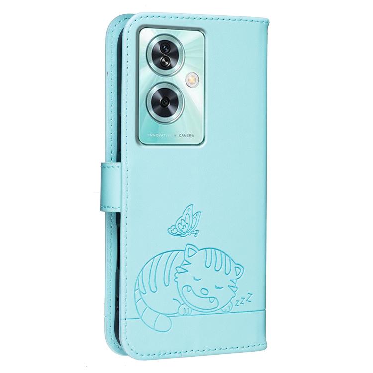 For OnePlus Nord N30 SE Cat Butterfly Embossed RFID Vegan Leather Phone Case with Strap