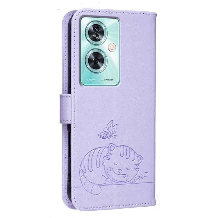 For OnePlus Nord N30 SE Cat Butterfly Embossed RFID Vegan Leather Phone Case with Strap