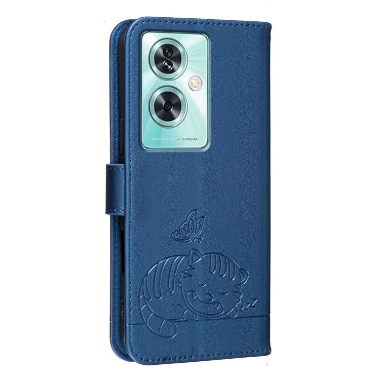 For OnePlus Nord N30 SE Cat Butterfly Embossed RFID Vegan Leather Phone Case with Strap