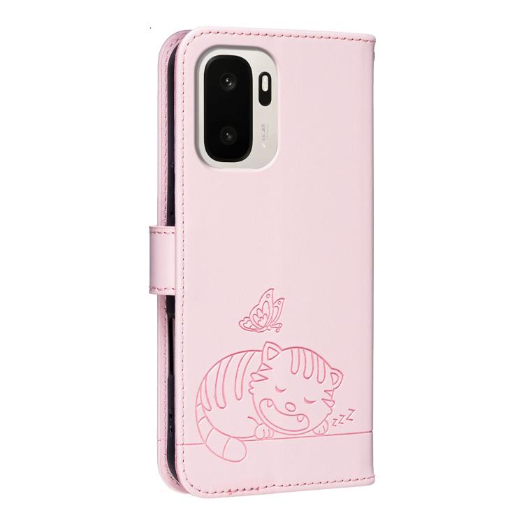 For OnePlus Ace 6 Ultra 5G Cat Butterfly Embossed RFID Vegan Leather Phone Case with Strap