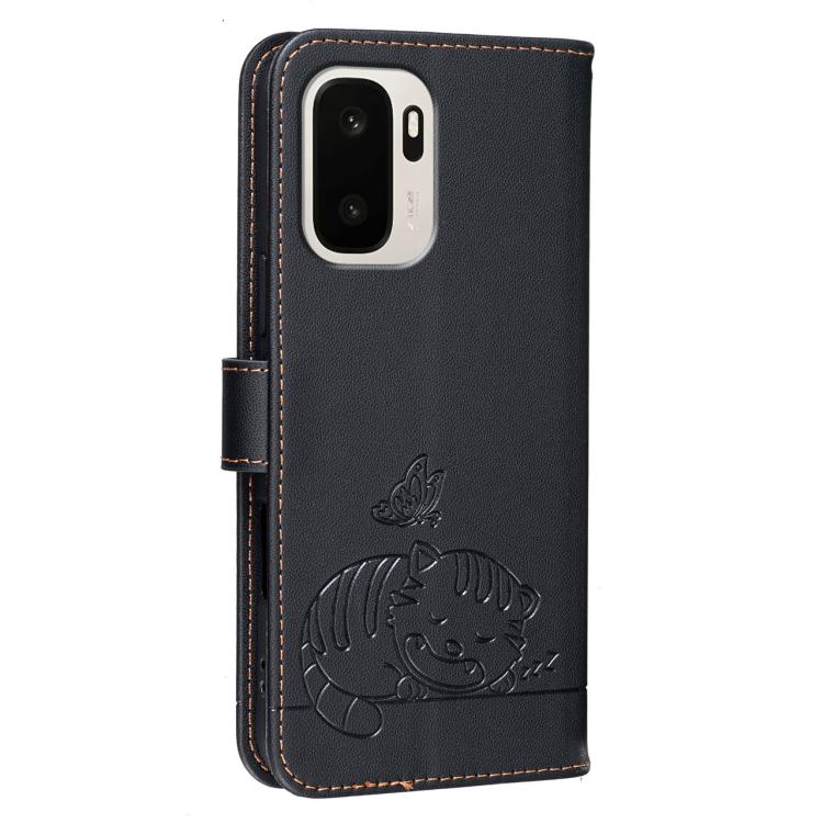 For OnePlus Ace 6 Ultra 5G Cat Butterfly Embossed RFID Vegan Leather Phone Case with Strap