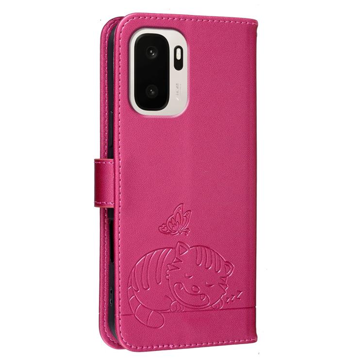 For OnePlus Ace 6 Ultra 5G Cat Butterfly Embossed RFID Vegan Leather Phone Case with Strap