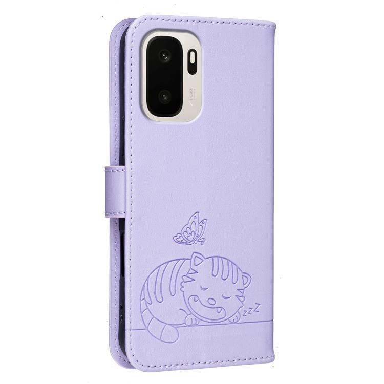 For OnePlus Ace 6 Ultra 5G Cat Butterfly Embossed RFID Vegan Leather Phone Case with Strap