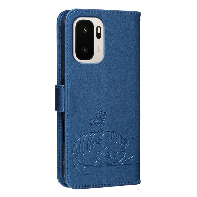 For OnePlus Ace 6 Ultra 5G Cat Butterfly Embossed RFID Vegan Leather Phone Case with Strap