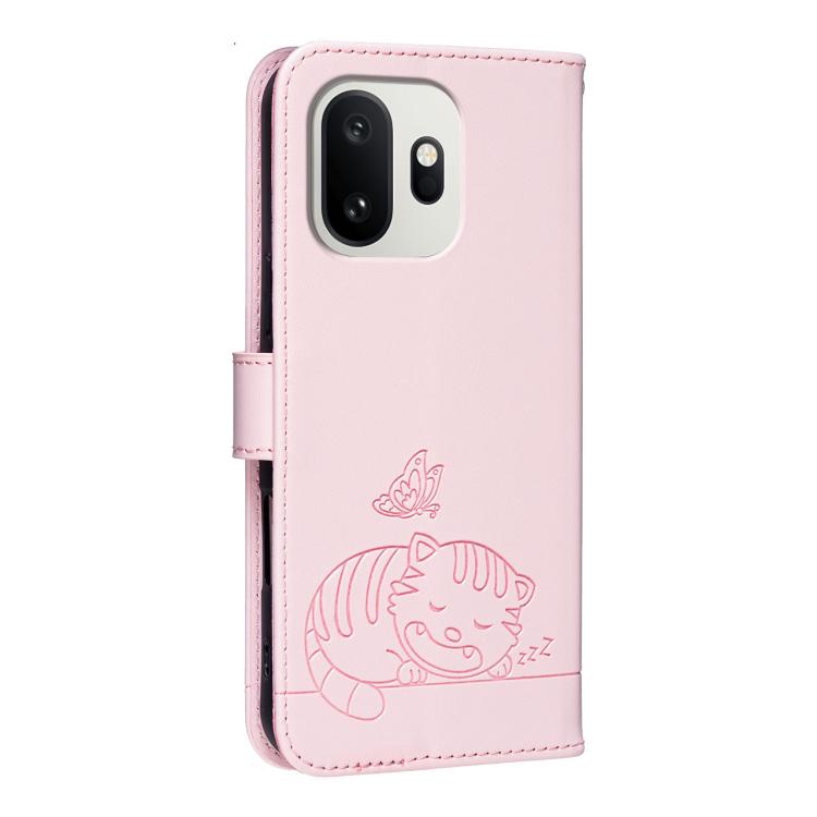 For OnePlus 15T Cat Butterfly Embossed RFID Vegan Leather Phone Case with Strap