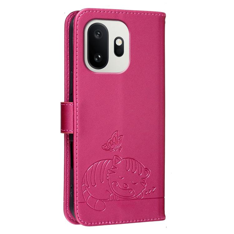 For OnePlus 15T Cat Butterfly Embossed RFID Vegan Leather Phone Case with Strap