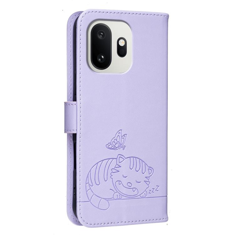 For OnePlus 15T Cat Butterfly Embossed RFID Vegan Leather Phone Case with Strap